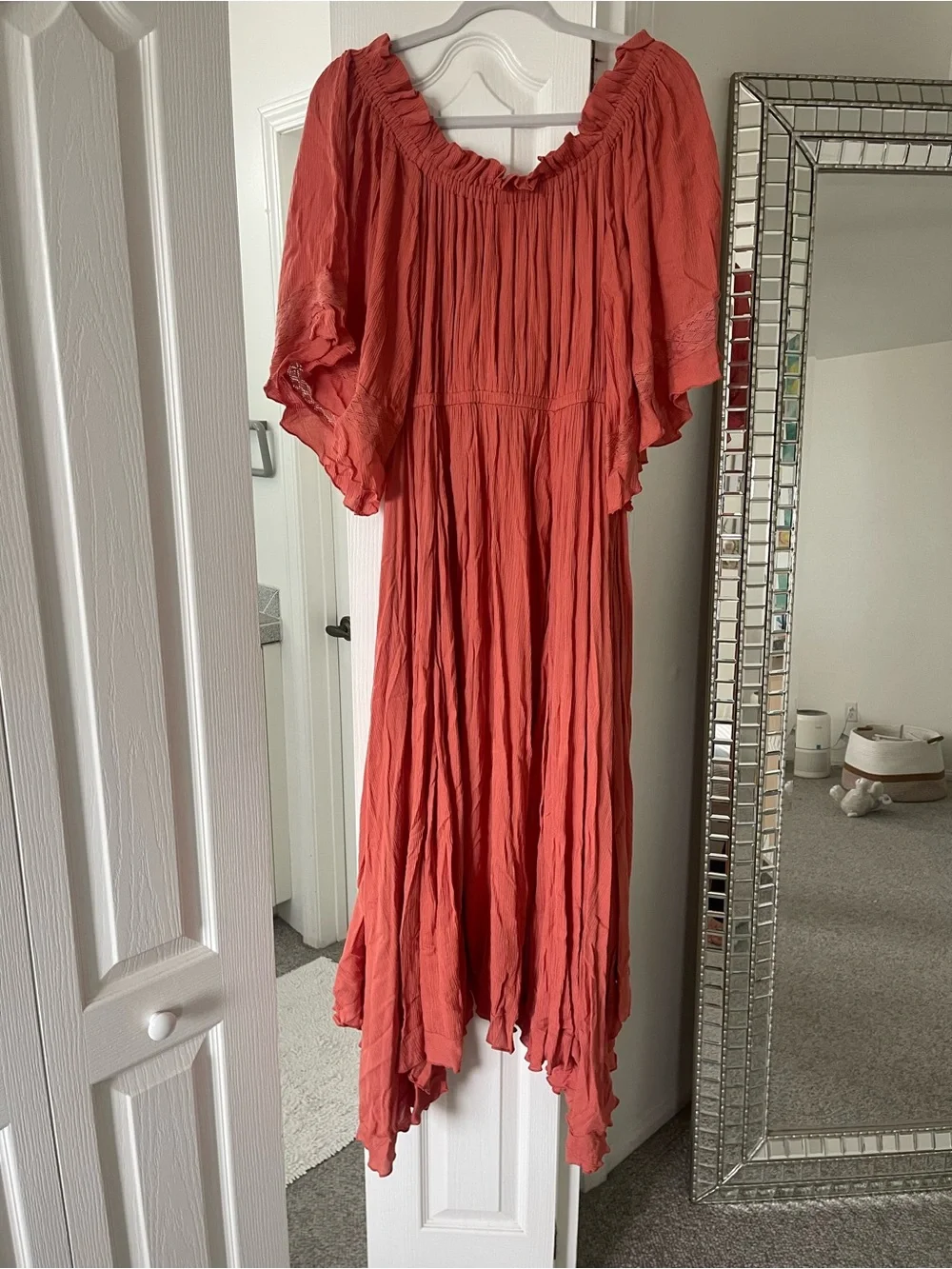 Free People Coral Midi Dress with Ruffled Hem